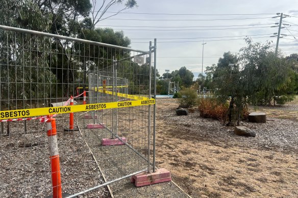 Fencing warns off the public after asbestos was found at GJ Hosken Reserve in Altona North.