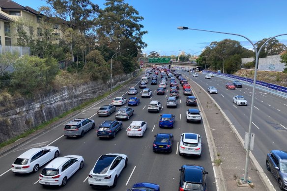 Traffic backed up on approach to the Harbour Bridge.