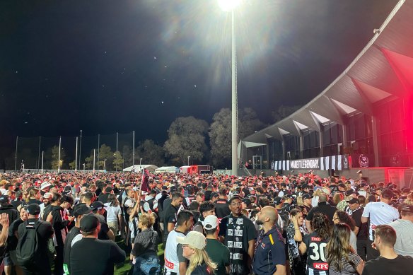 Collingwood fans fill the ground at the club’s Olympic Park training base.