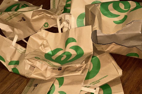 There is no option for a bagless grocery home delivery from Woolworths or Coles, and while the bags are now paper, it is still creating unnecessary waste.