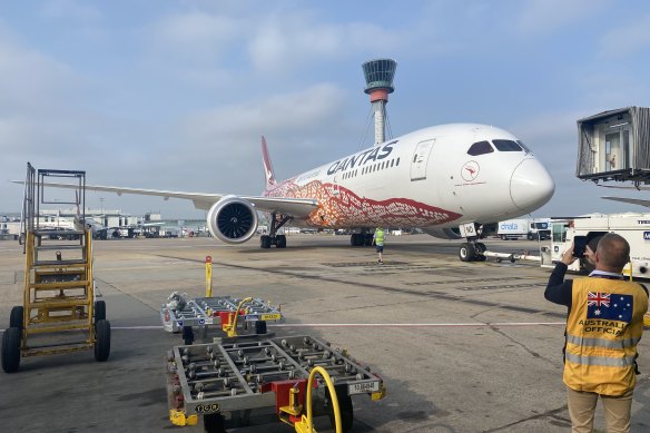 Qantas will use SAF for about 15 per cent of its fuel use out London’s Heathrow Airport this year (pictured) but it is not available locally. 