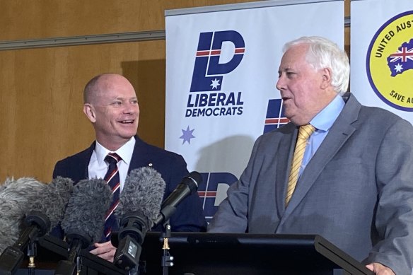 Former Queensland premier Campbell Newman and businessman and former politician Clive Palmer .