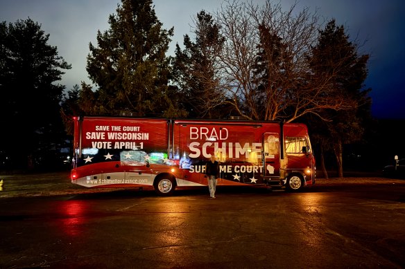 Brad Schimel’s campaign bus outside Milwaukee, Wisconsin.