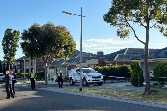 Police at the Point Cook home on Sunday morning.
