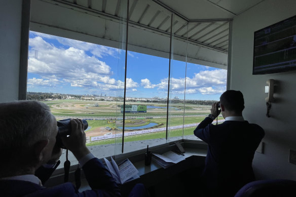 In the caller’s box at Rosehill racecourse.