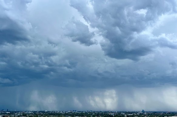 A storm approaches Melbourne on Tuesday.