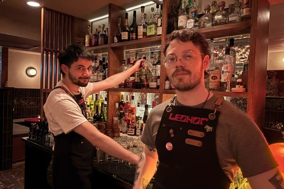 Bartenders Teo Diaz and Wil Hanbridge at their Bar Leonor in Montreal.