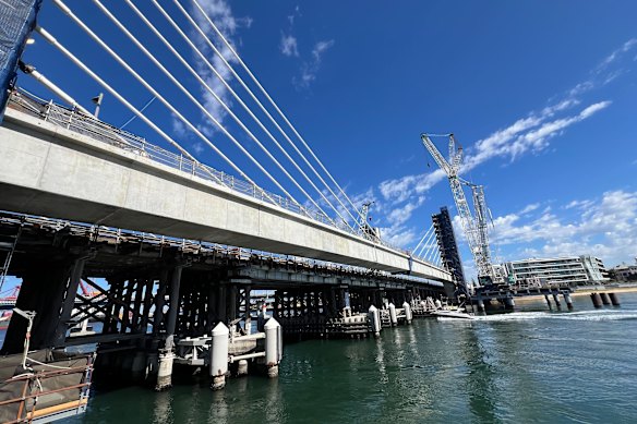 Construction is in full swing at the Fremantle Traffic Bridge.