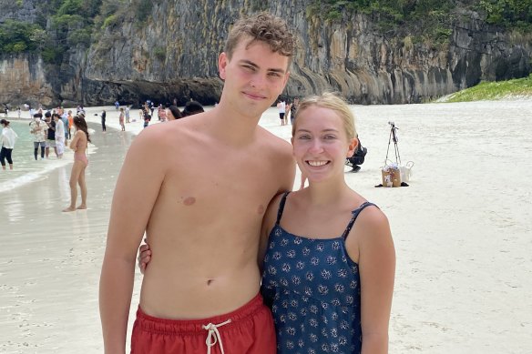 Danish tourists Daniel Gade and Kathrine Noergaard at Maya Bay.
