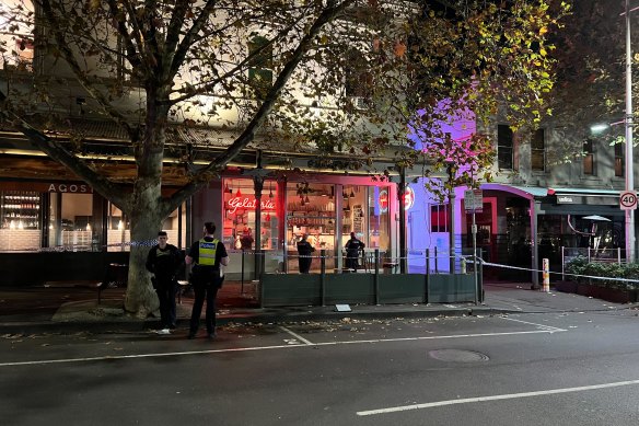 Police cordoned off a section of Lygon Street following the alleged stabbing.
