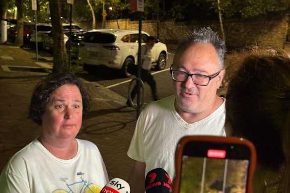Jenny and Russell, outside St Vincent’s Hospital, said their 21-year-old nephew was recovering after being shot in the shoulder at Bondi Beach.