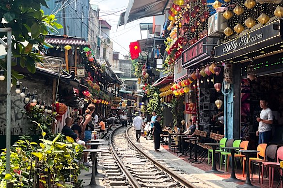 Hanoi’s famous Train Street, a 400-metre alley of railway through which trains pass.