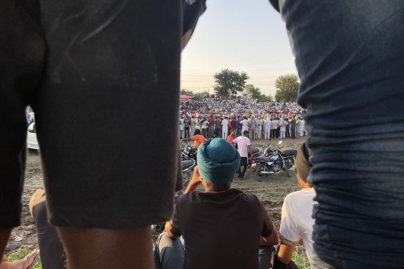 Sikhs gather for a wrestling match in Bhar Singh Pura. 