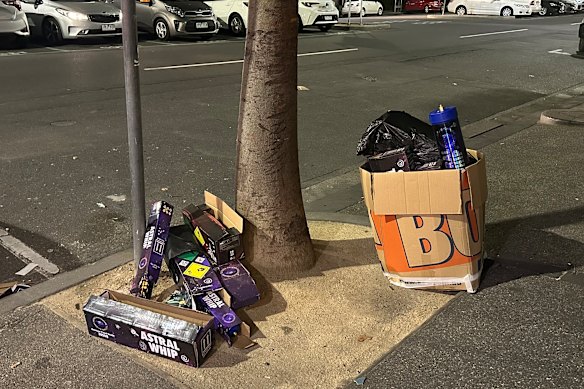 Nitrous oxide canisters illegally dumped in Melbourne’s CBD. 