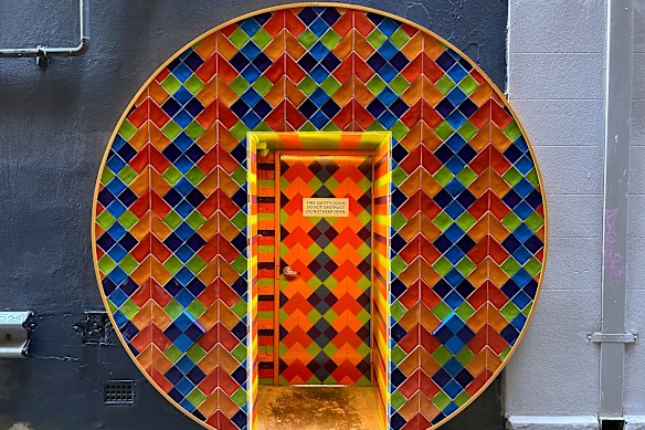 One of Callum Morton’s “In Through the Out Door” mosaics in Market Row, an inner-Sydney laneway near Town Hall.