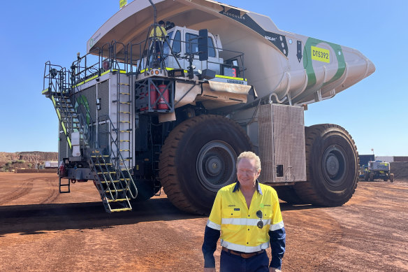 Fortescue chair Andrew Forrest after driving a prototype hydrogen-powered electric haul truck called Europa – named after a moon of hydrogen-filled Jupiter.