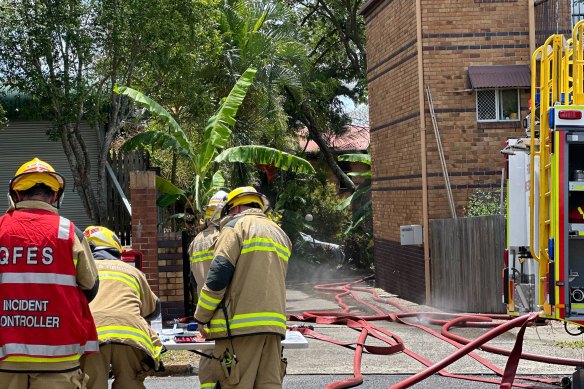 Firefighters attend to a unit fire in New Farm on November 3, 2024.