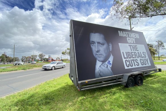 Labor Party ads attacking Liberal Party leader Matthew Guy are peppered across Melton.