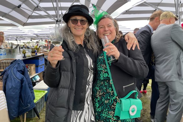 Racing fans Cornelia Huber Federici (left) and Julie Gemmell.