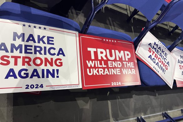 Tomazin’s view of placards on day three of the Republican National Convention.