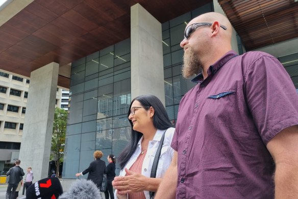 Angus Beaumont’s parents, Michelle Liddle and Ben Beaumont,  outside court on Tuesday.