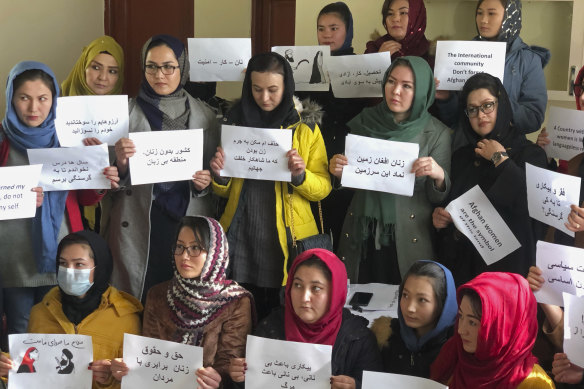 Afghan women during a protest in Kabul late last year.