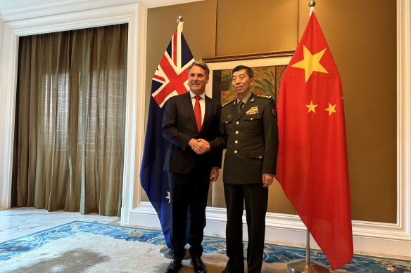 Defence Minister Richard Marles and his then-counterpart Lieutenant General Li Shangfu in 2023. Li has disappeared.