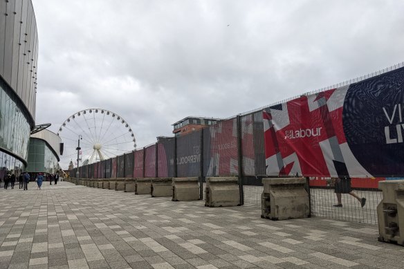 The Union flag is emblazoned on a wall outside the Labour Party conference in Liverpool. 
