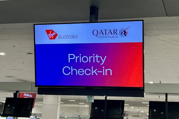 Look for Virgin Australia screens with the Qatar Airways logo when checking in.