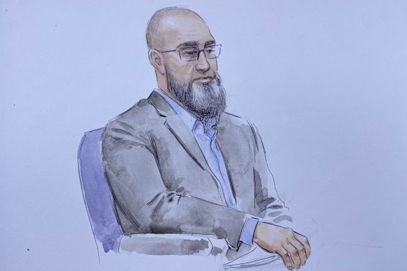 A court sketch of Mohammed Charif Oueida, who is on trial in WA accused of masterminding a foiled drug-smuggling operation.