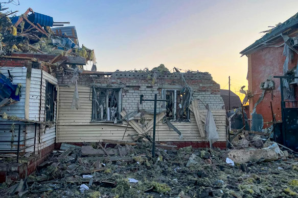 A photo released by acting regional governor Alexei Smirnov via Telegram showed a house damaged by Ukrainian shelling in the city of Sudzha.