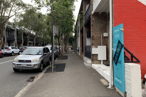 Lawson Street, Darlington, was quiet on the first day of classes at nearby Sydney University after the shutdown shut Redfern Station.