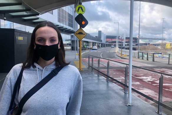 Carlton fashion buyer Maddie McPhee at Melbourne Airport.