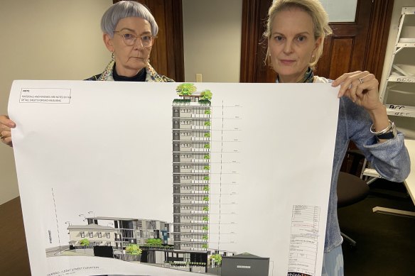 Fortitude Valley residents Carol Galichet and Kelly Howard say a 16-storey apartment proposal snubs Brisbane City Council’s town planning guidelines.