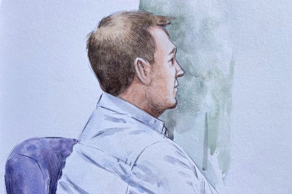 Court sketch of Cameron Pearson, jailed for the murder of his partner, Perth lawyer Alice McShera.