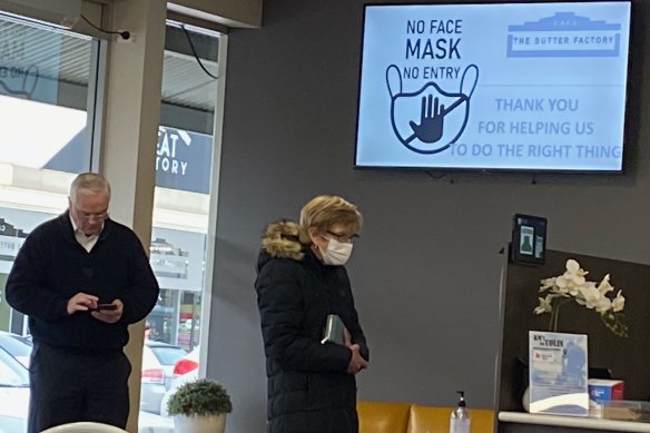 Nationals MP Damian Drum in Shepparton at his local coffee shop The Butter Factory on Friday morning, without the mandatory mask. 