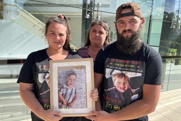 (L-R) Jyedon Pollard’s mother Takisha Pollard, grandmother Narelle Pack and father Brayden O’Hanlon.