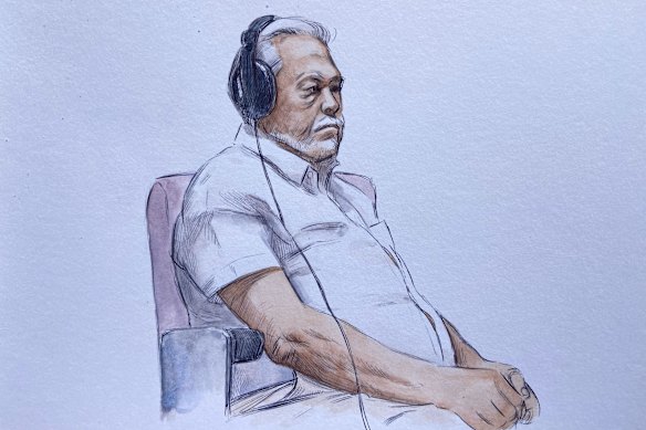 Court sketch of Raymond Reddingon, aka Robert Fulton, accused of murdering his wife, Sharon Fulton, forty years ago.