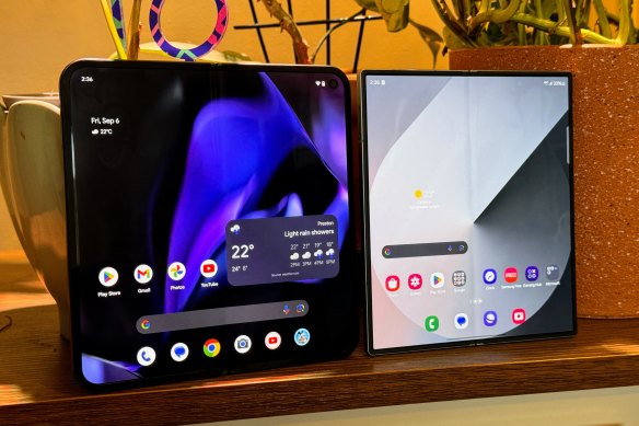 The Pixel 9 Pro Fold and Galaxy Z Fold6, opened.