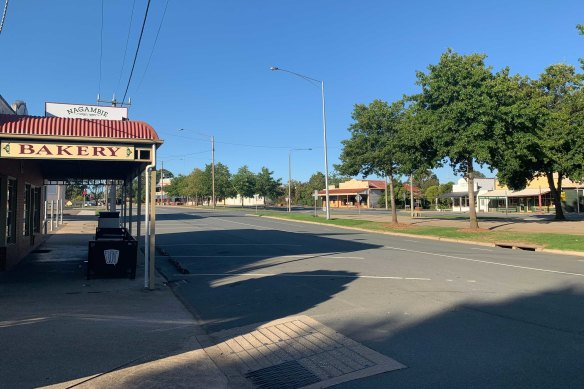 Nagambie’s empty main street on day one of Victoria’s snap lockdown on Saturday. 