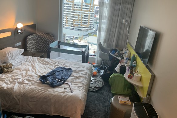 Rodrigo Hurtado said there was no space for his baby to move around their room at the Holiday Inn Express in Brisbane’s Spring Hill. 