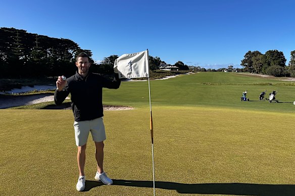 Jeremy Howe after his outrageous tee shot at Victoria Golf Club.