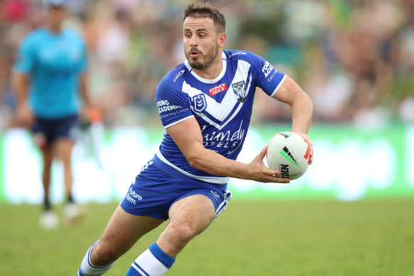 Josh Reynolds in his first game back in Bulldogs colours, against the Raiders on Sunday.