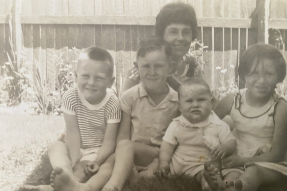 Morrell, left, with siblings John, Peter and Judy, and mother Joan, around 1961.