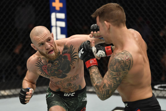 Conor McGregor takes on Dustin Poirier in a lightweight fight at the Etihad Arena in Abu Dhabi in 2021.