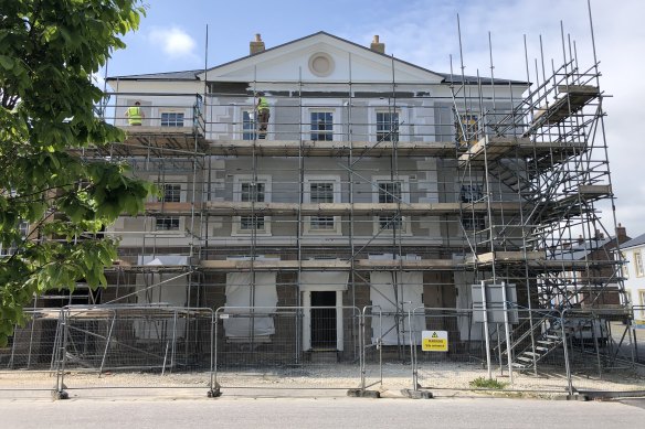 A residential apartment building under construction.