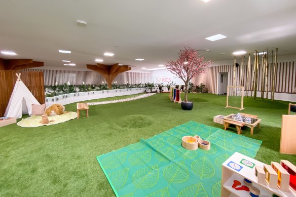 The zen garden at Sunkids Brisbane Technology Park includes a Japanese cherry blossom tree, bamboo forest, tepee space and garden area.