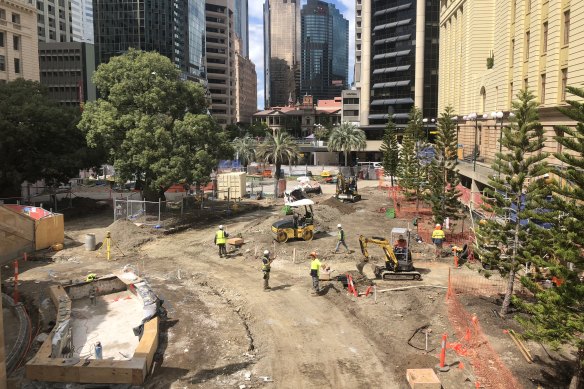 Restoration work at Anzac Square in September 2018. 