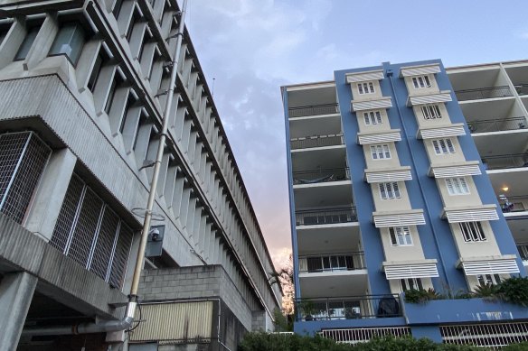 Residents of the five-storey Avalon Parkside apartments (right) question whether two 15-storey complexes – proposed to replace the building on the left – will crowd them out.