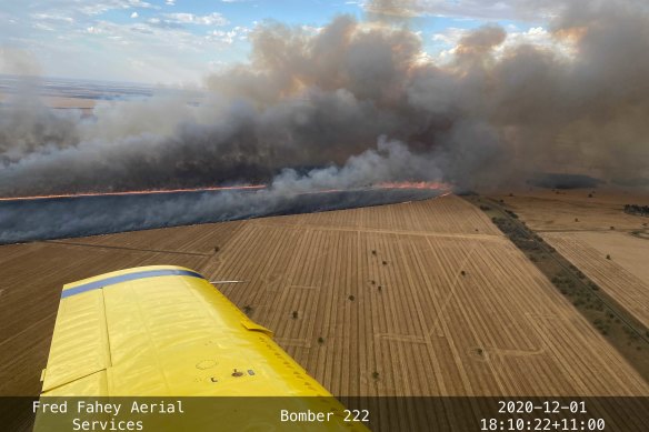 A crop fire burning in the Narromine area on Tuesday. 